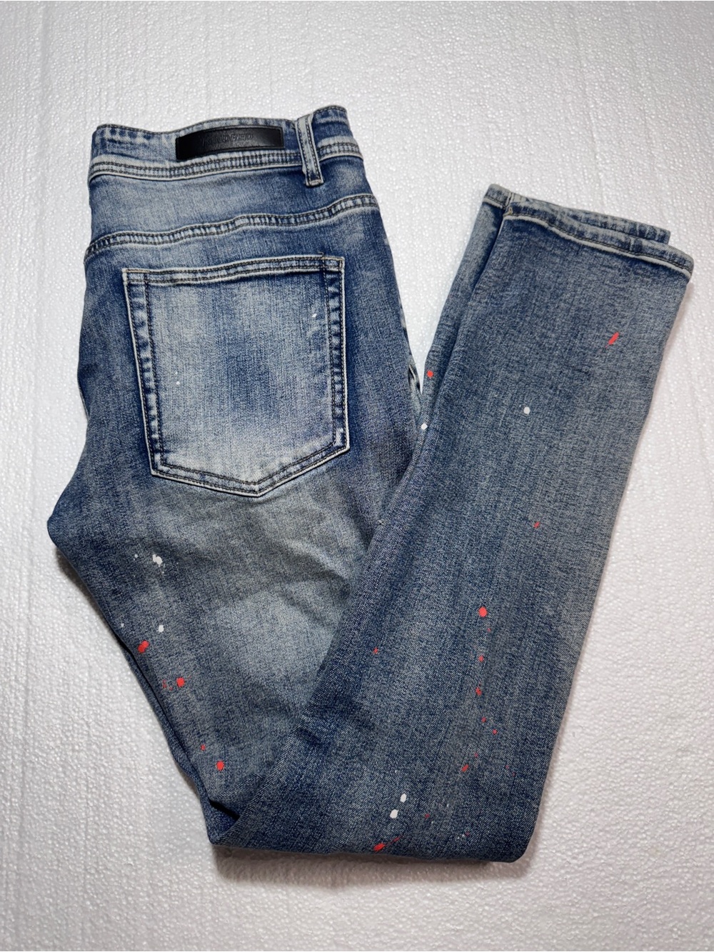 Kindred Men's Skinny Paint-Splatter Dark Blue Jeans